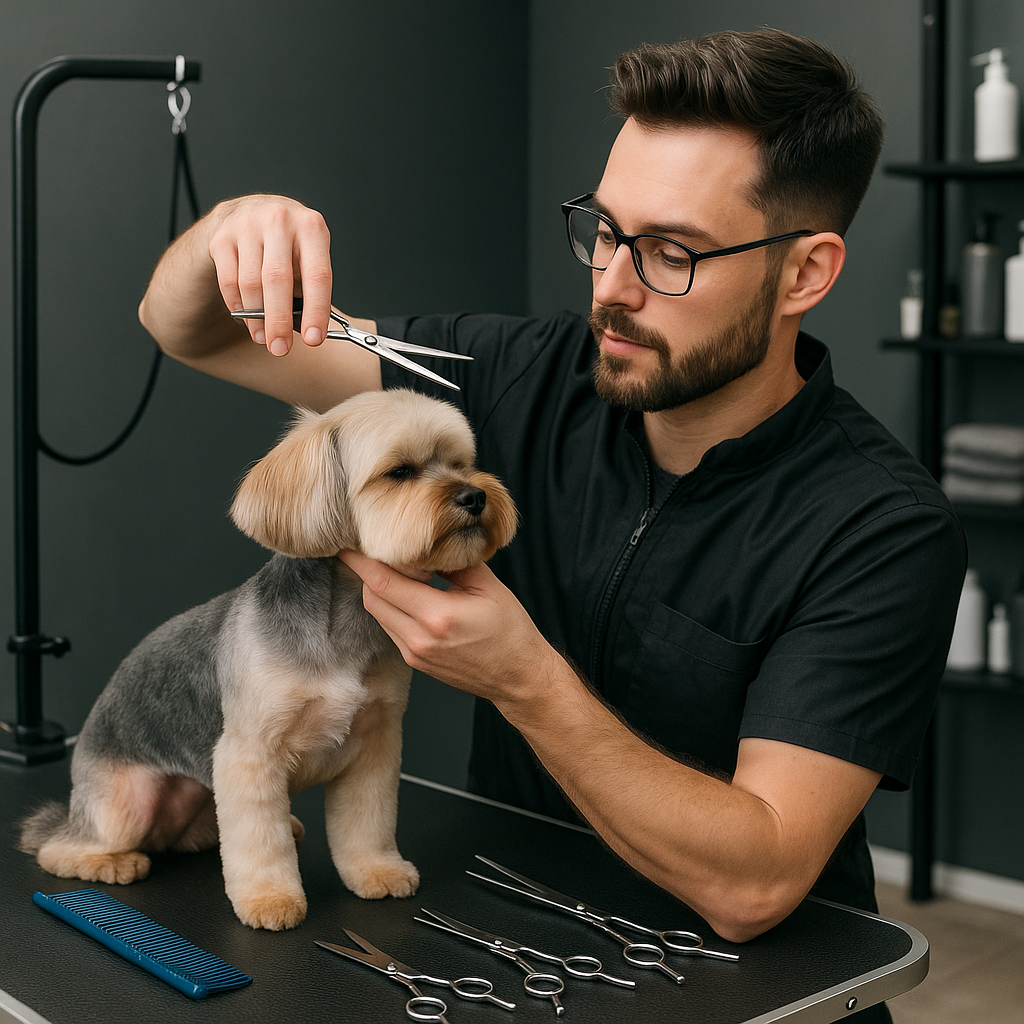 Peluquero profesional realizando un corte estiliza